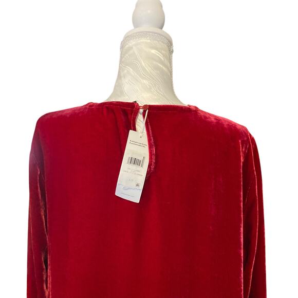 NWT Eileen Fisher The System Ruby Red Silk Velvet Knee Length Dress Size Large - Picture 15 of 16